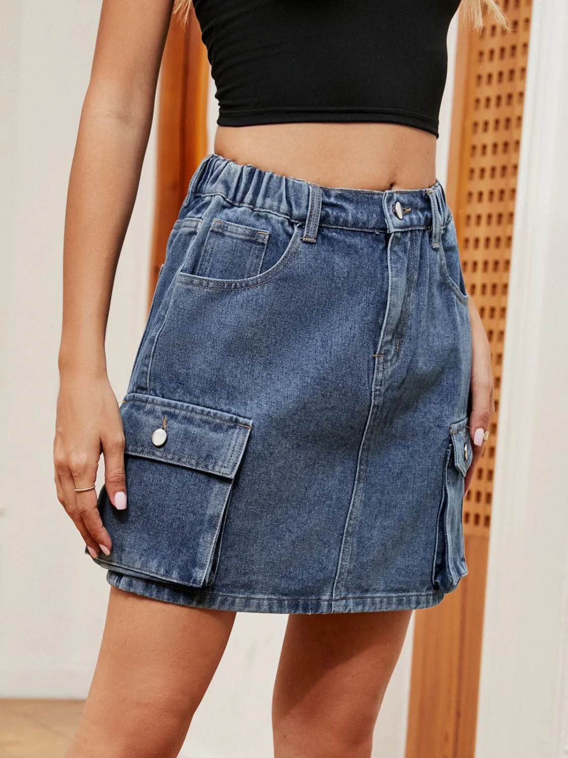 Cargo Skirts Women's High Waist Denim Skirt with pockets