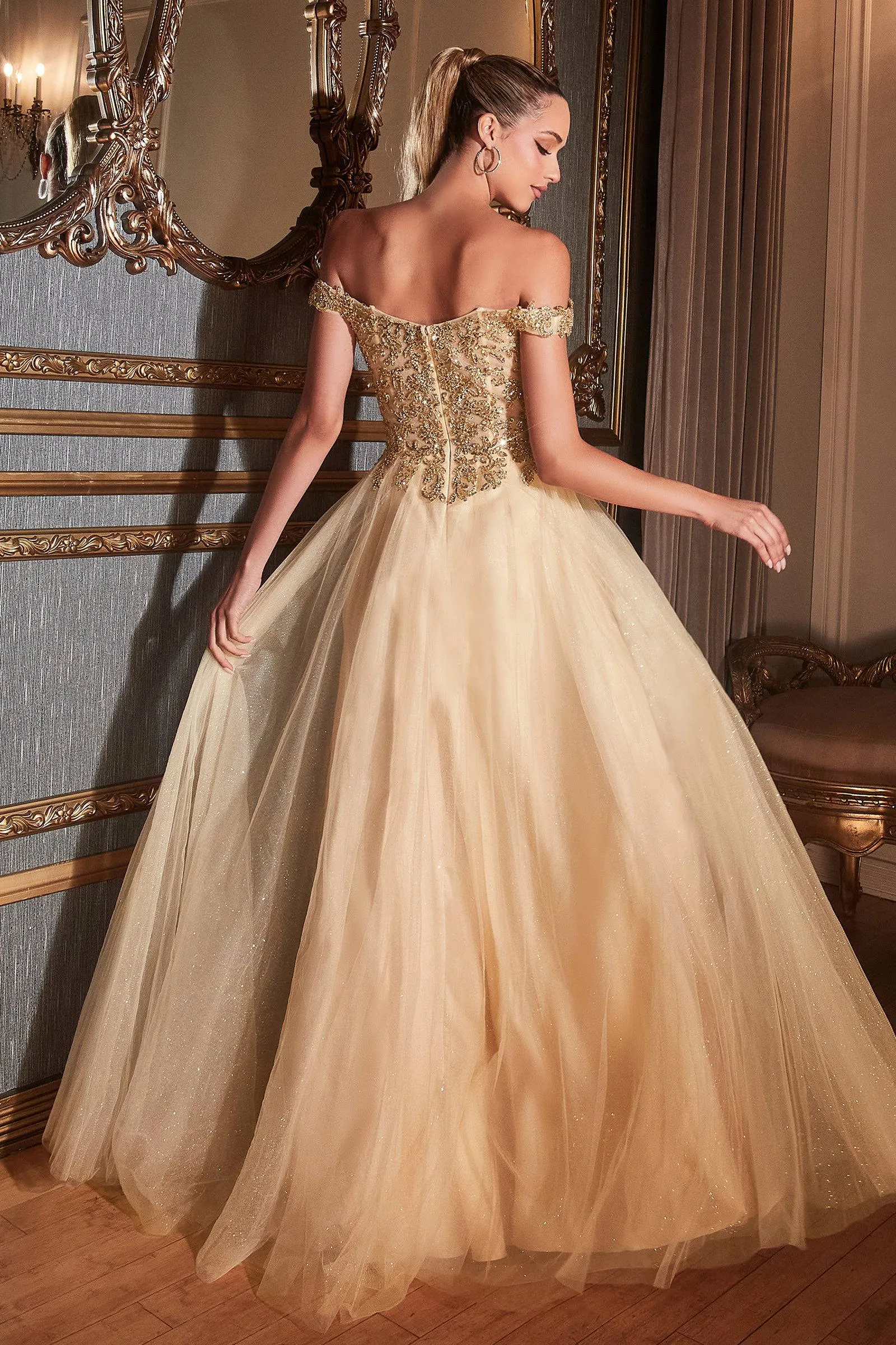 Cinderella Divine CD0177 Princess Ball Gown with Glitter Bodice and Layered Skirt