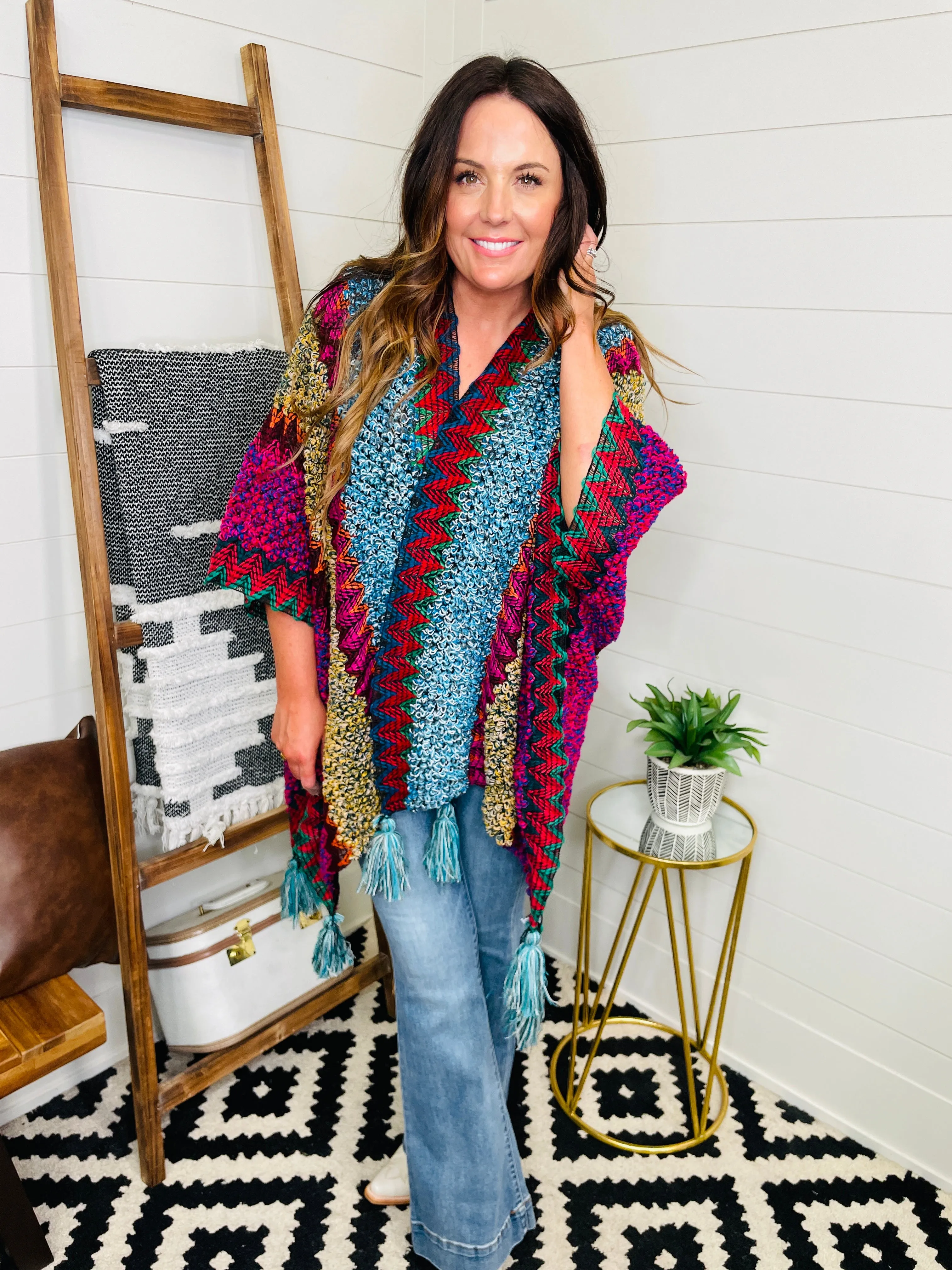 Colorful Crochet Boho Shawl: 2 Colors