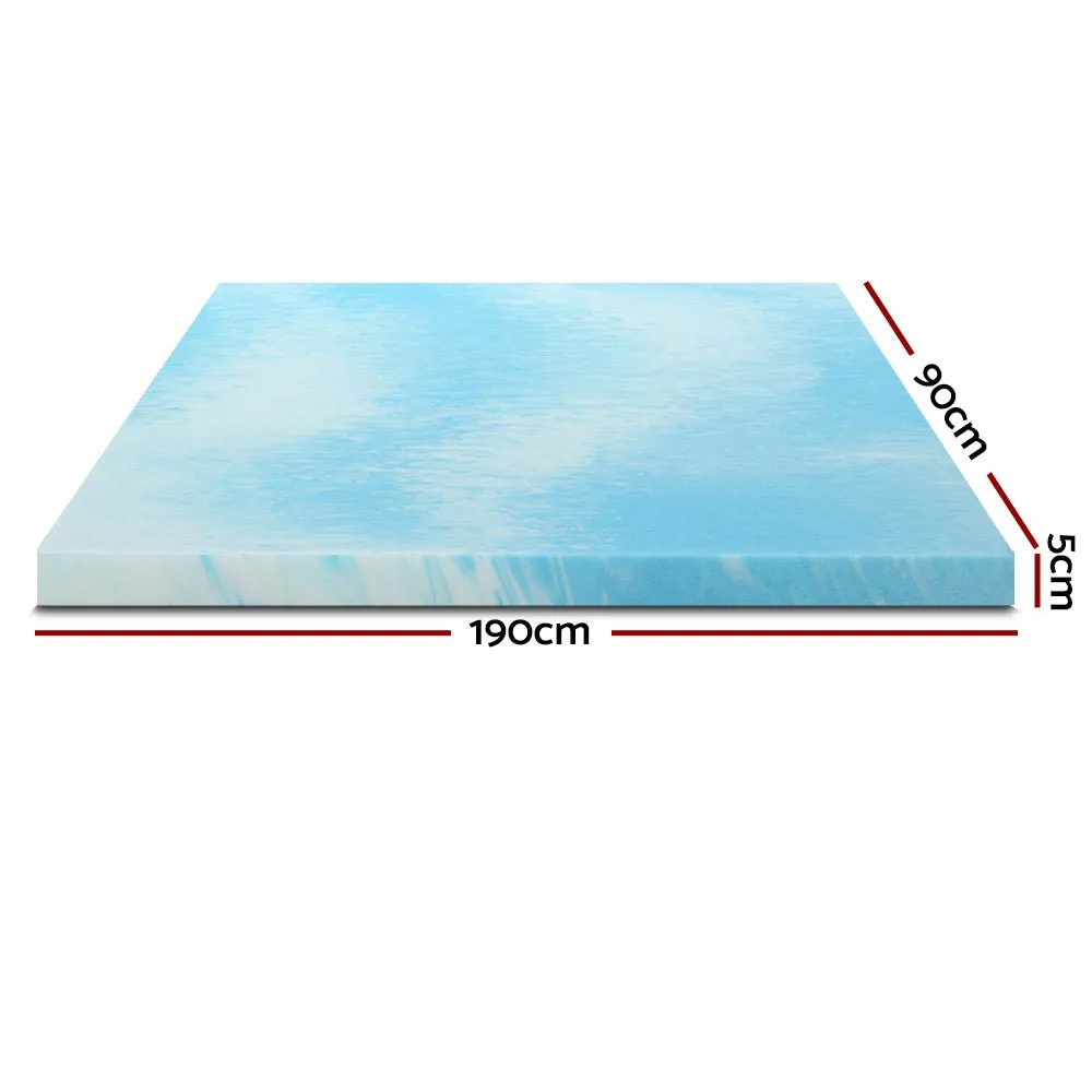 Cool Gel Swirl Infused Memory Foam 5CM Thick Mattress Topper With Bamboo Cover - Single