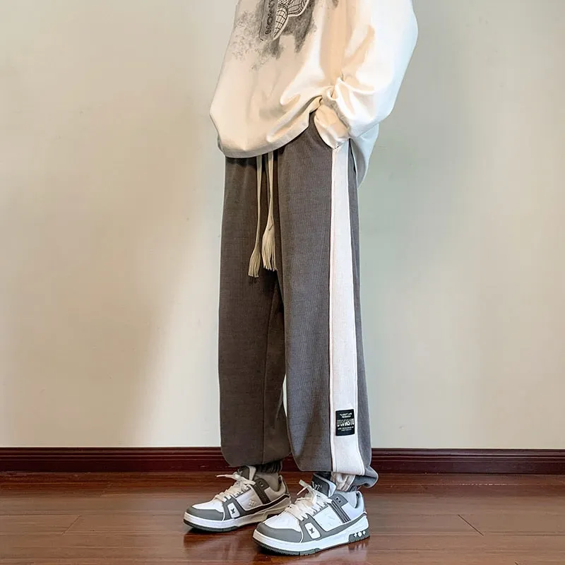 Corduroy Men's Joggers Pants Streetwear Side Patchwork Man Cargo Pants 2023 High Wasit Man Oversized Sweatpants