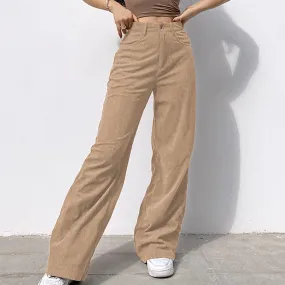 Corduroy Straight-leg Pants Fashion Jeans Women Pants Solid Mid Waisted Wide Leg Pants Straight Casual Baggy Trousers