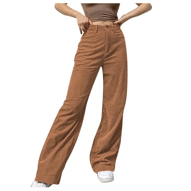 Corduroy Straight-leg Pants Fashion Jeans Women Pants Solid Mid Waisted Wide Leg Pants Straight Casual Baggy Trousers