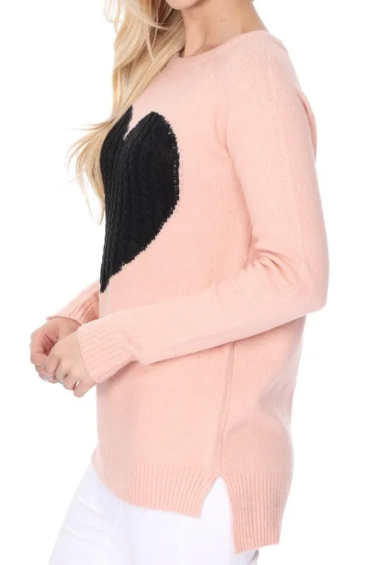 Cozy Heart Jacquard Round Neck Pullover Sweater