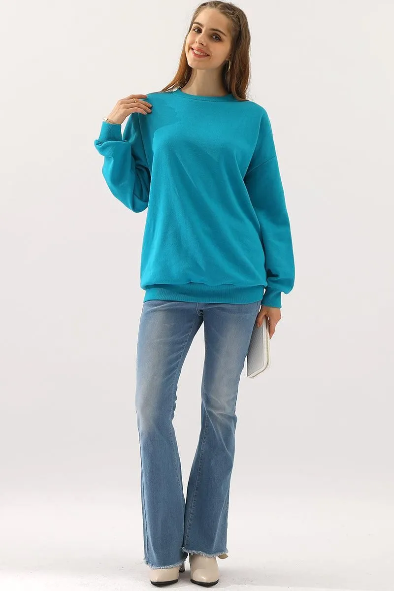 CREW NECK LONG SLEEVE PULLOVER TOPS SWEATSHIRT