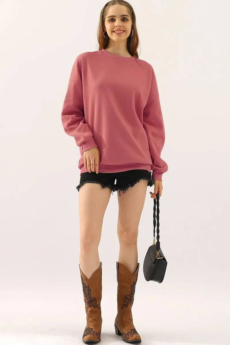 CREW NECK LONG SLEEVE PULLOVER TOPS SWEATSHIRT