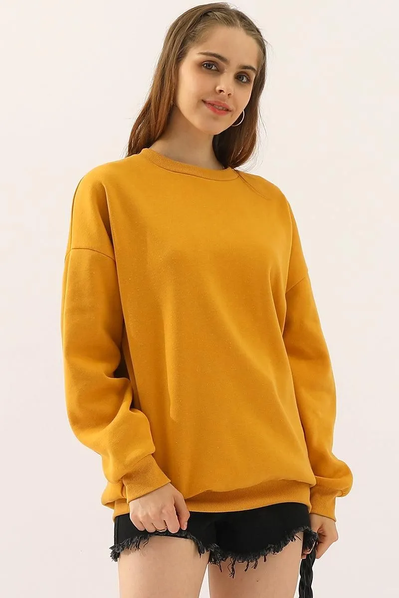 CREW NECK LONG SLEEVE PULLOVER TOPS SWEATSHIRT