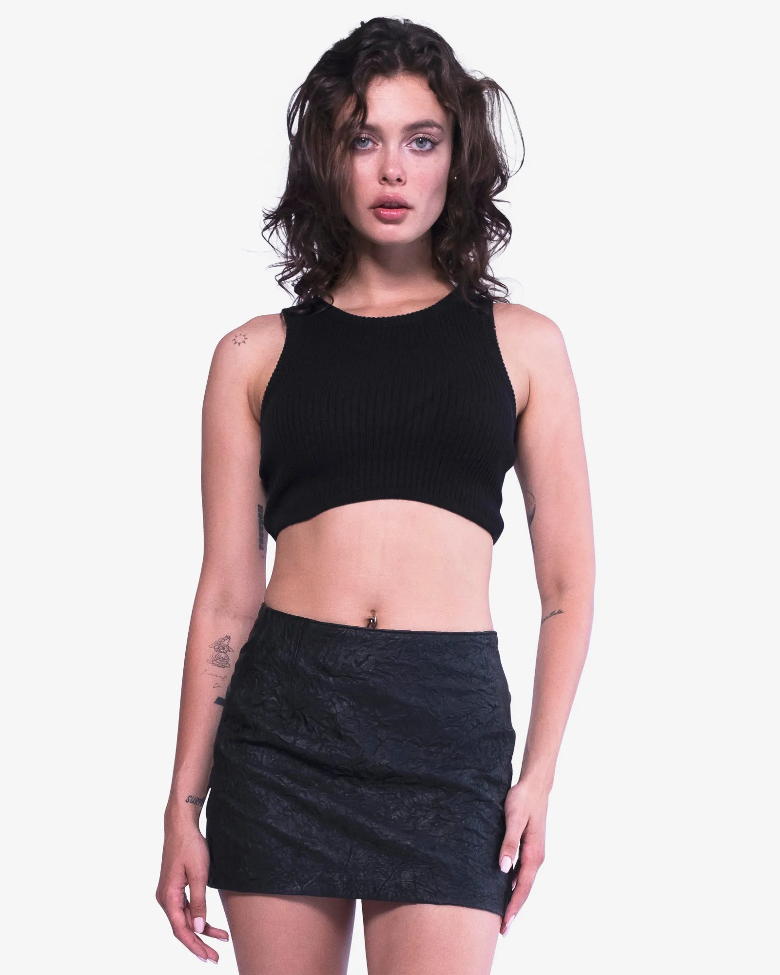 Crinkle Leather Mini Skirt