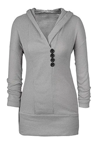 CUPSHE FASHION Women's Long Sleeve Shawl Collar Hooded Sweater, Grey (Large)