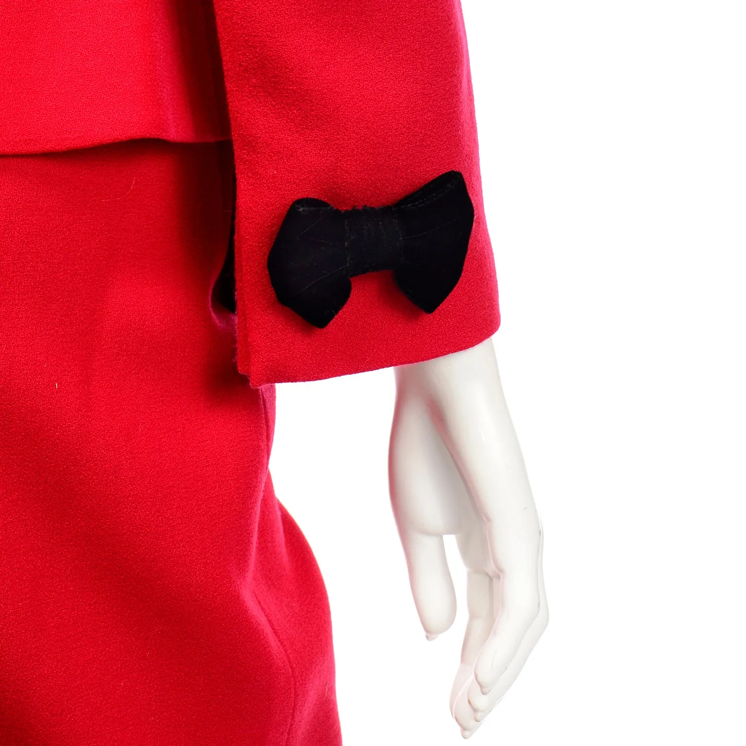 Deadstock Albert Nipon Vintage Red Skirt & Jacket w Black Bows Suit w Tags