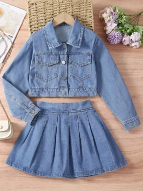 Denim Duet Pleated Denim Skirt Set