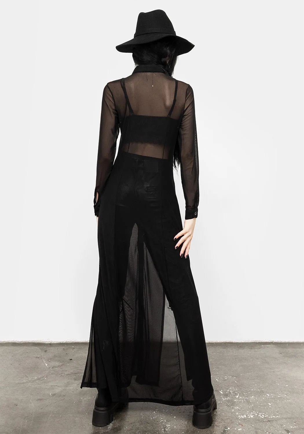 Divination Mesh Maxi Shirt Dress