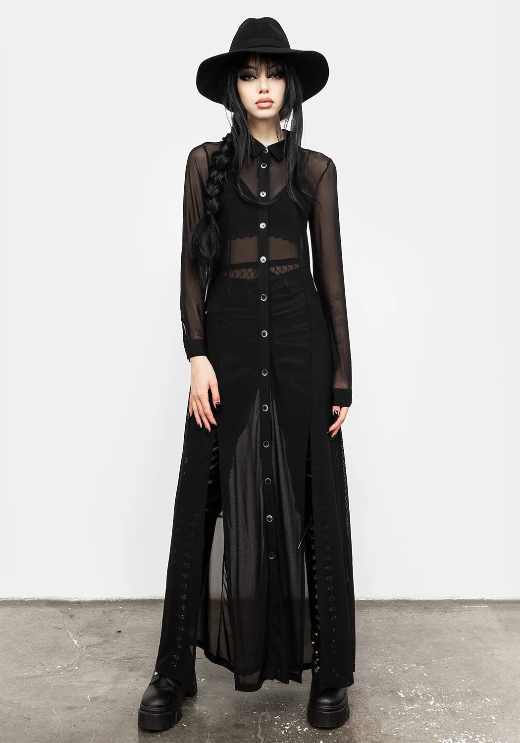 Divination Mesh Maxi Shirt Dress