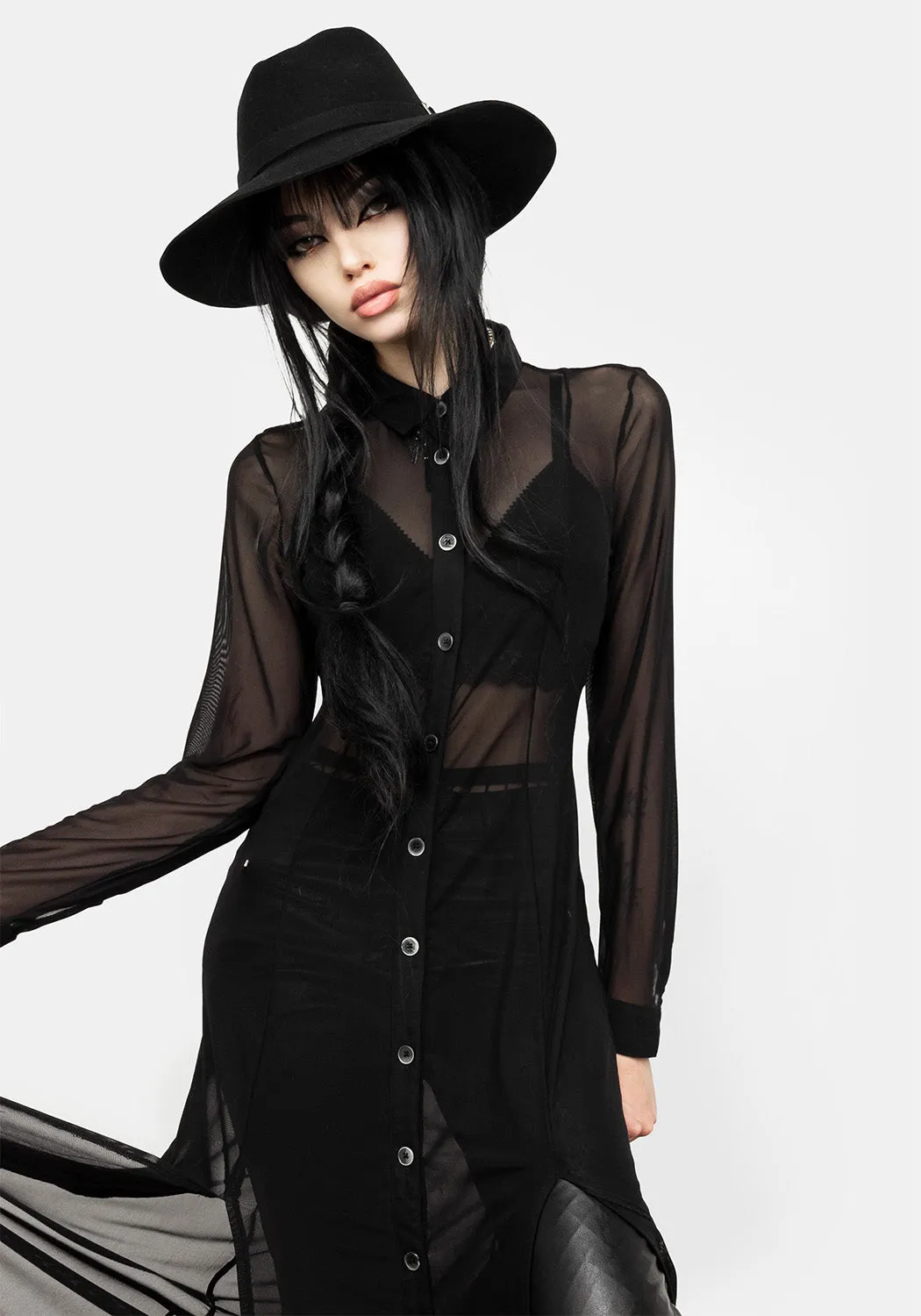 Divination Mesh Maxi Shirt Dress