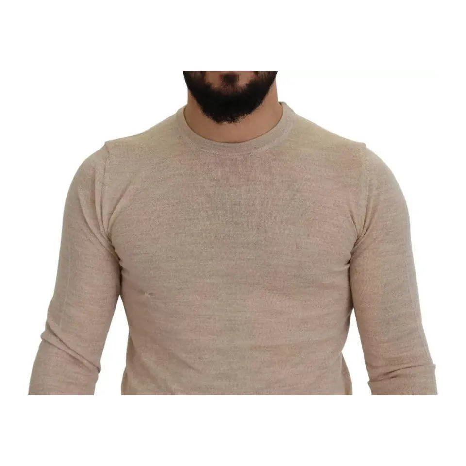 Dolce & Gabbana Beige Virgin Wool Crew Neck Pullover Sweater