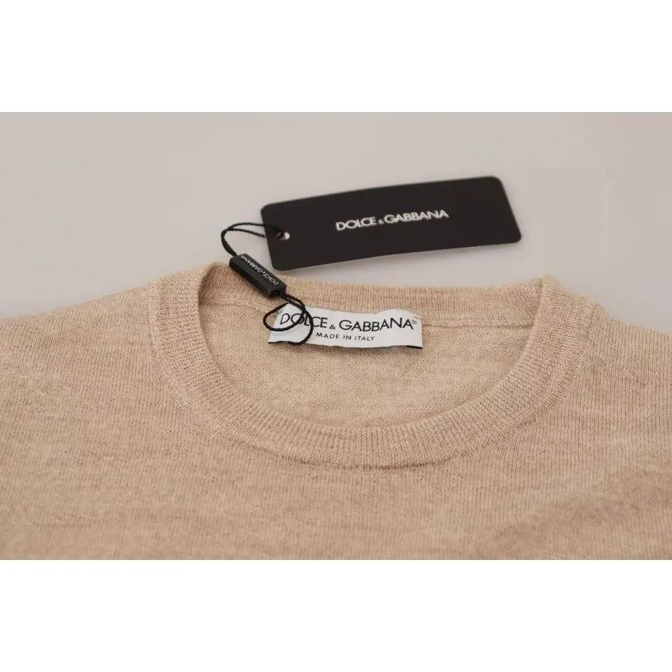 Dolce & Gabbana Beige Virgin Wool Crew Neck Pullover Sweater