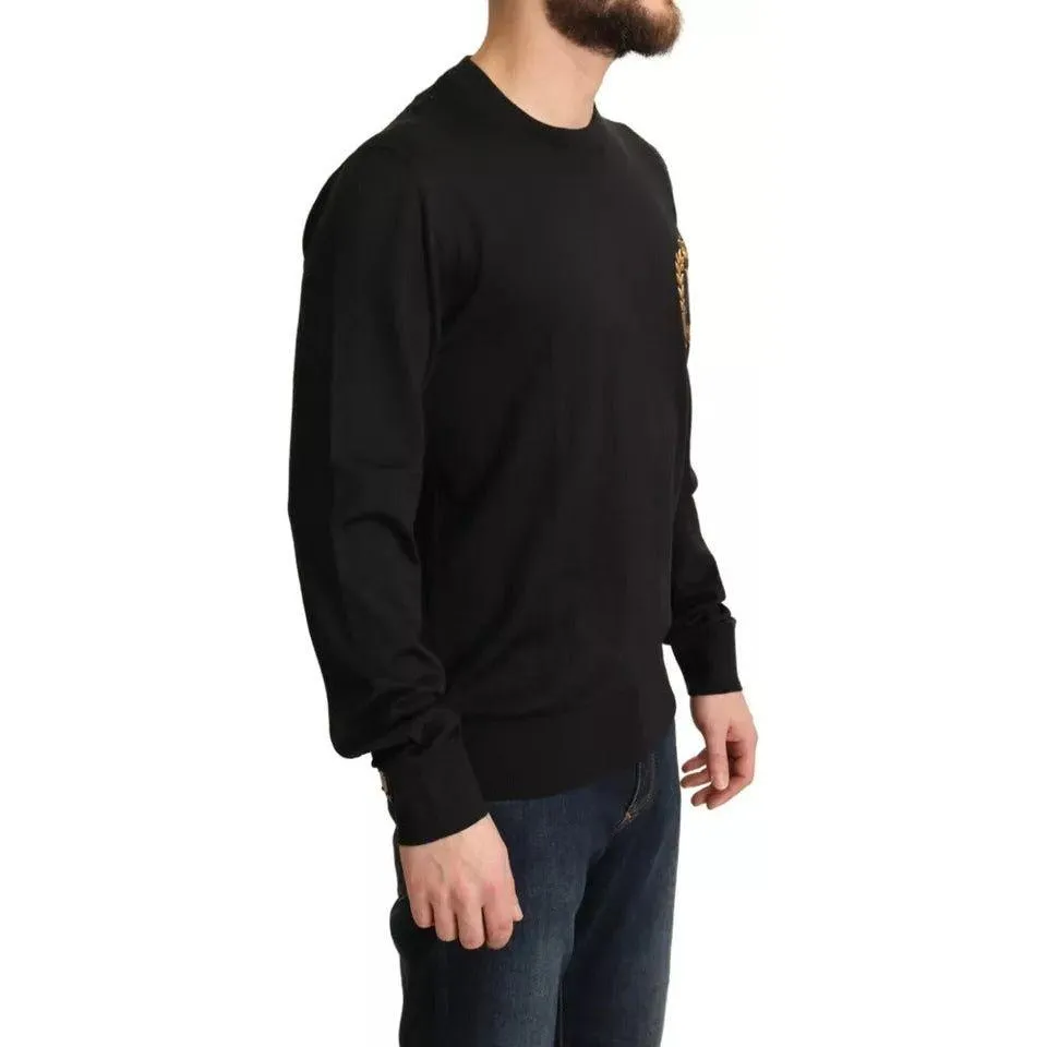 Dolce & Gabbana Black Wool Silk Napoleon Gold Sweater