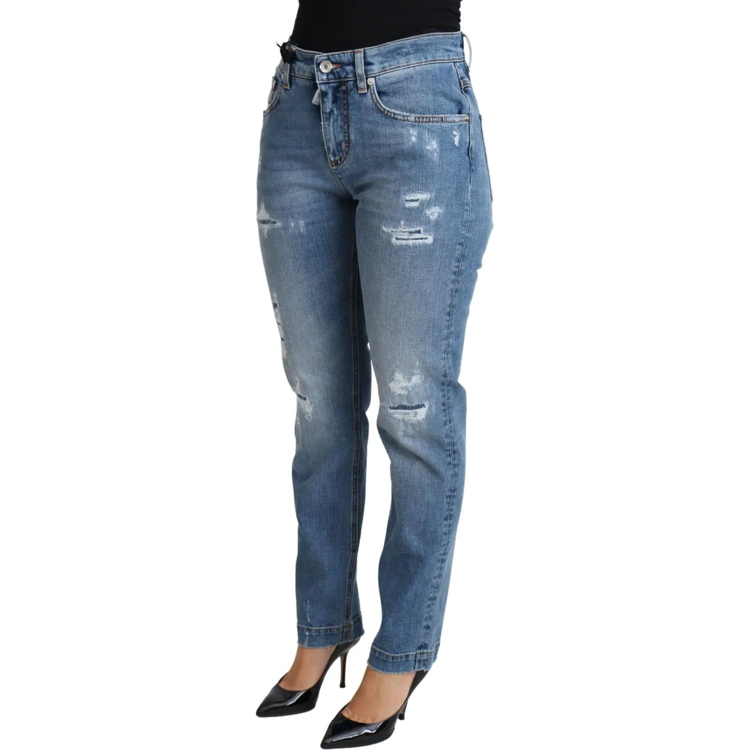 Dolce & Gabbana Chic High-Waisted Tattered Skinny Jeans