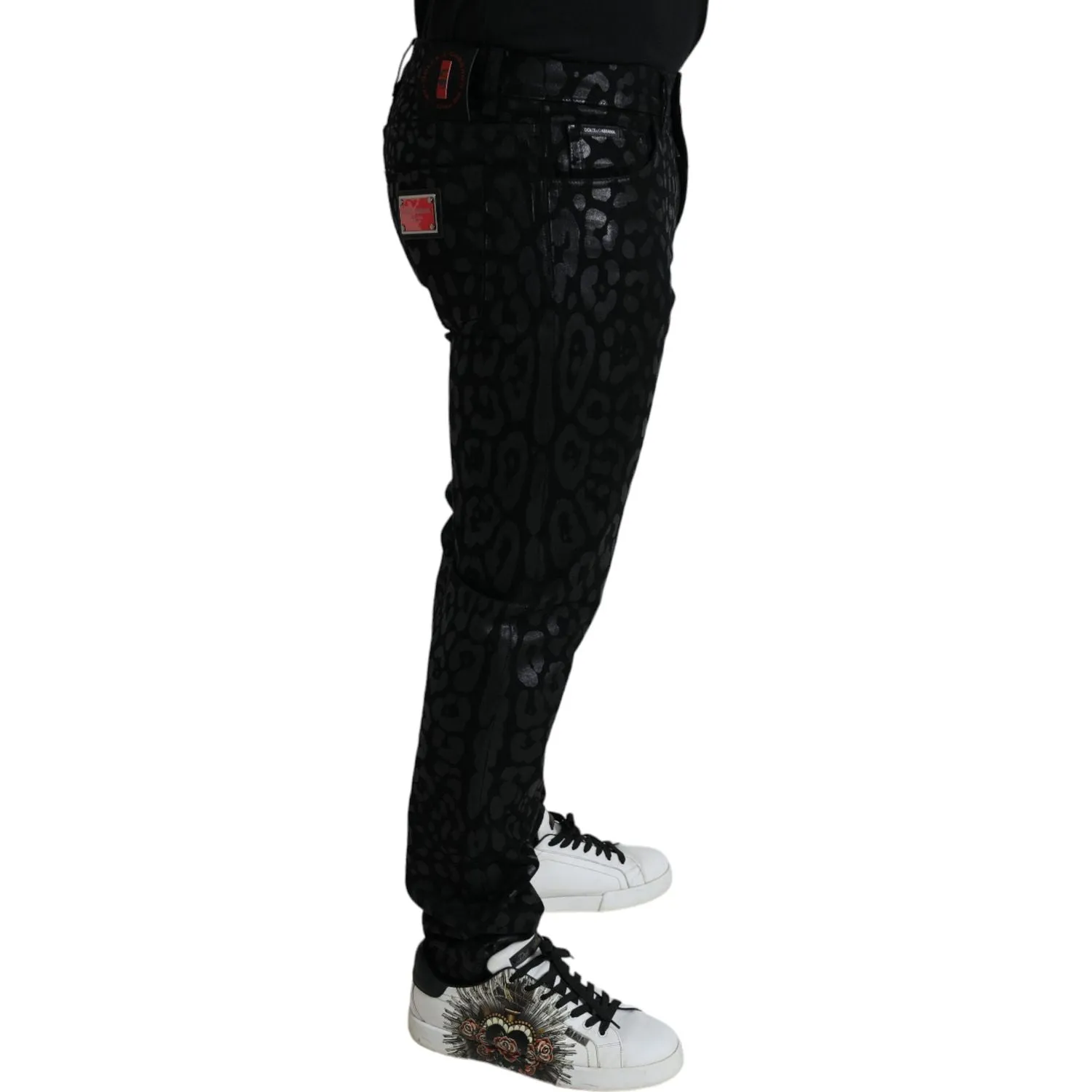 Dolce & Gabbana Exquisite Slim-fit Patterned Black Jeans