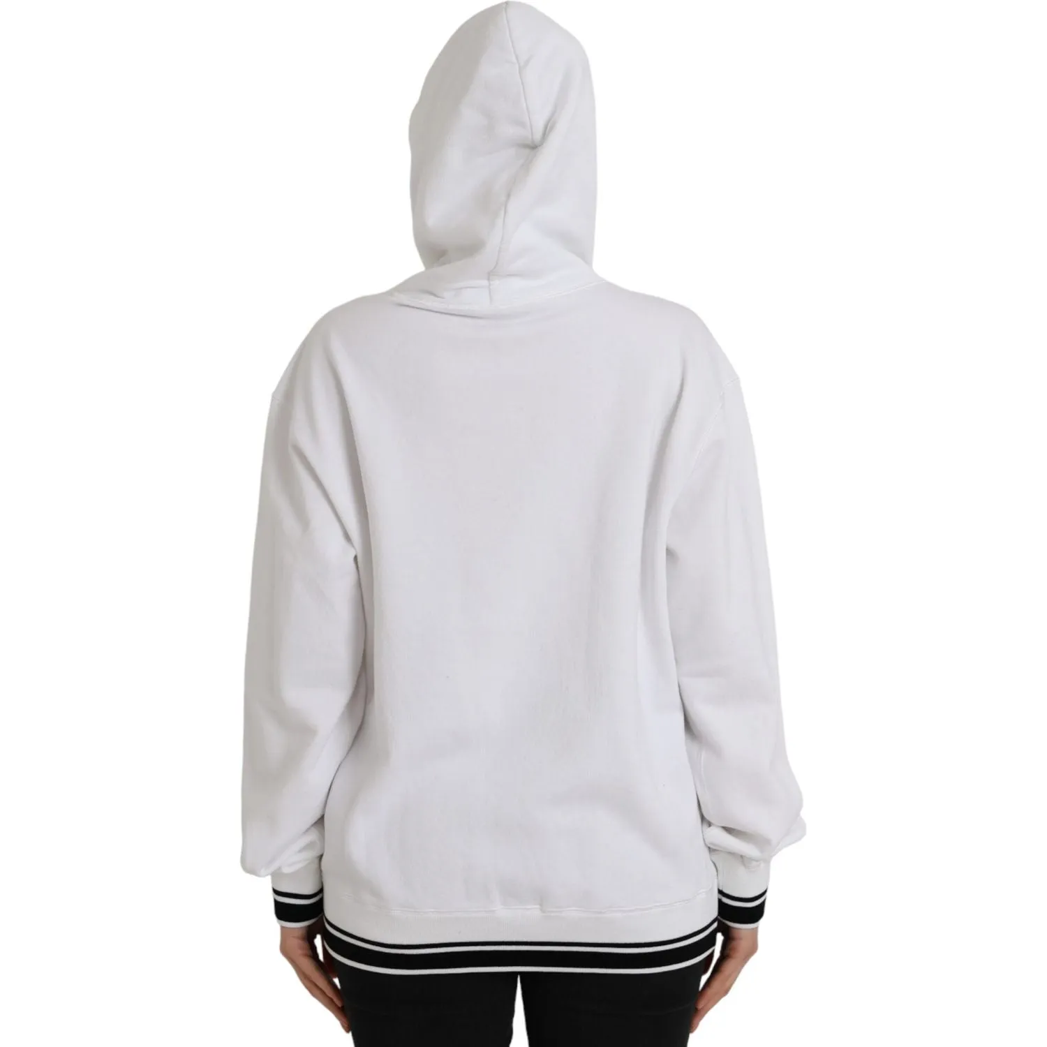 Dolce & Gabbana White Cotton Logo Hoodie Pullover Sweater