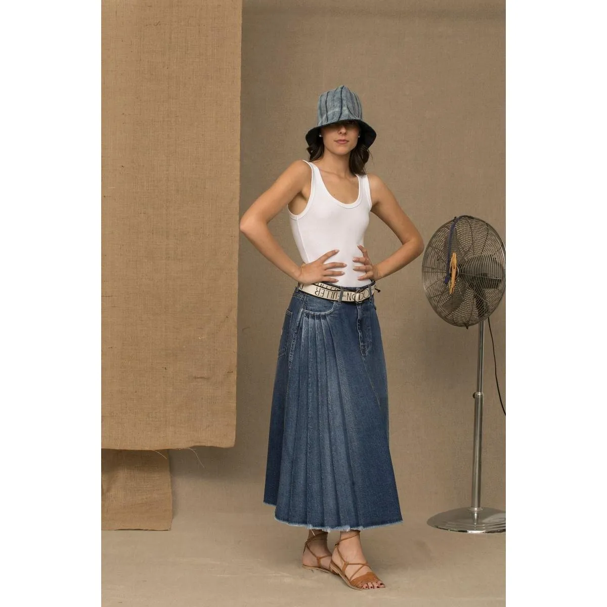 Don The Fuller Chic Blue Denim Pleated Skirt