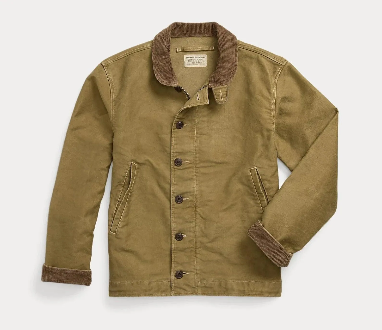 Double RL - Corduroy-Collar Cotton Deck Jacket - Khaki Drab