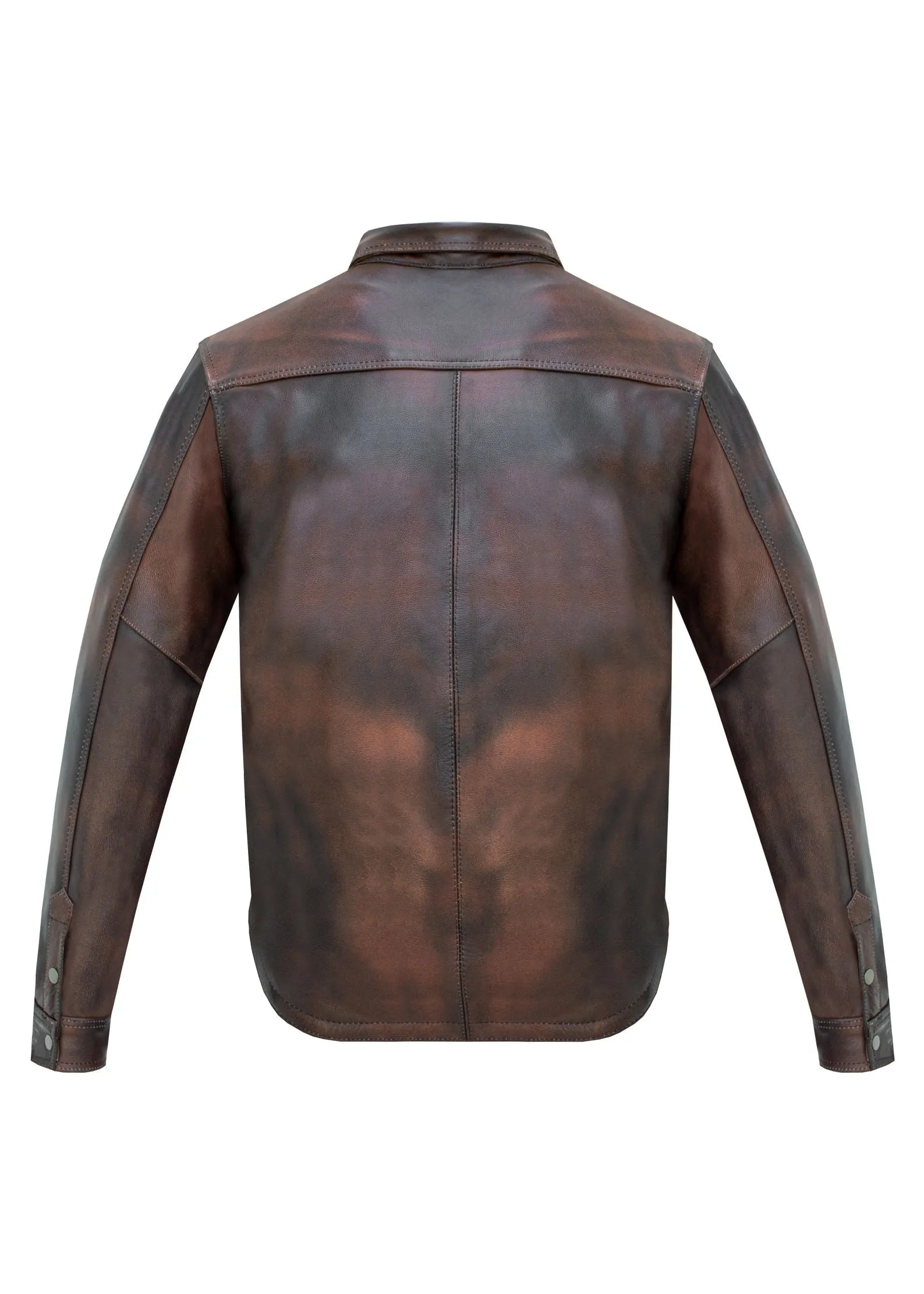 Dream Apparel® Mens Distressed Brown Leather Motorcycle Shirt with Concealed Carry