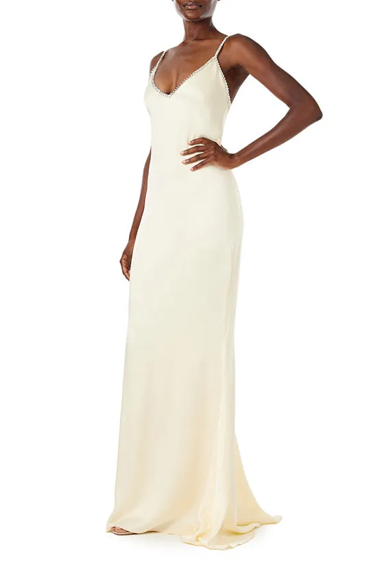 Embroidered Satin Slip Gown