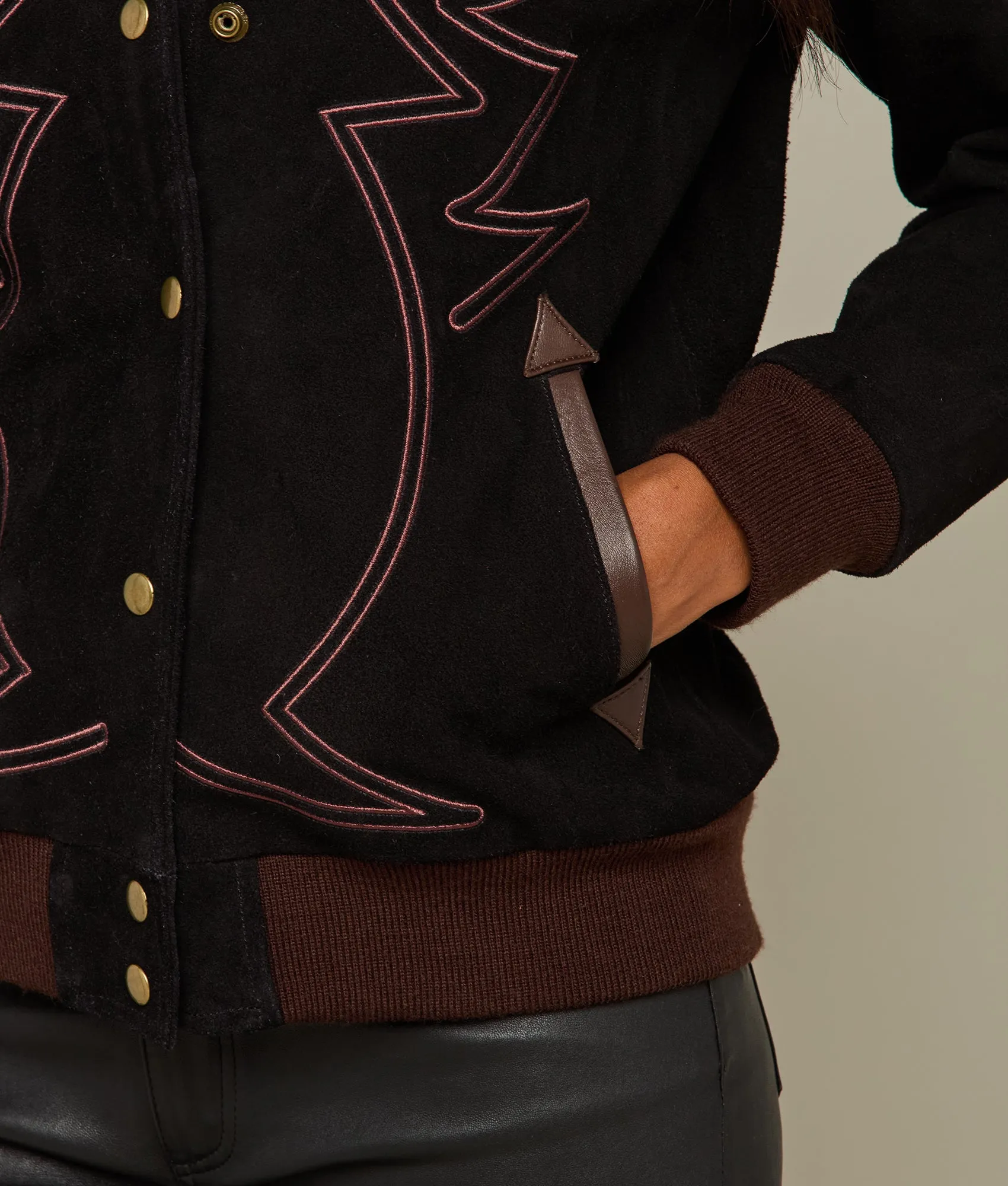 Embroidered Suede Bomber Jacket :: Black