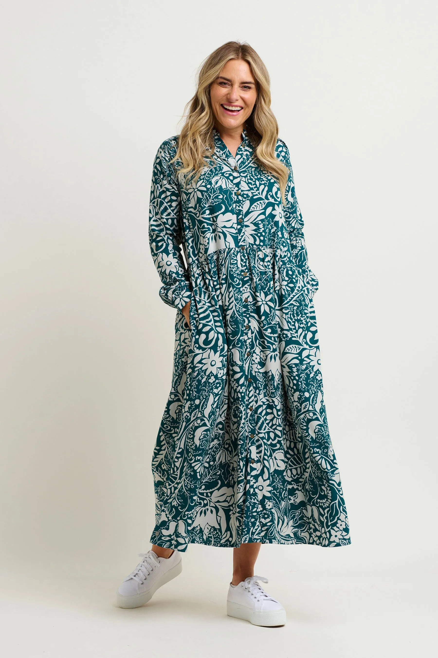 Enchanted Blossom Maxi Shirt Dress