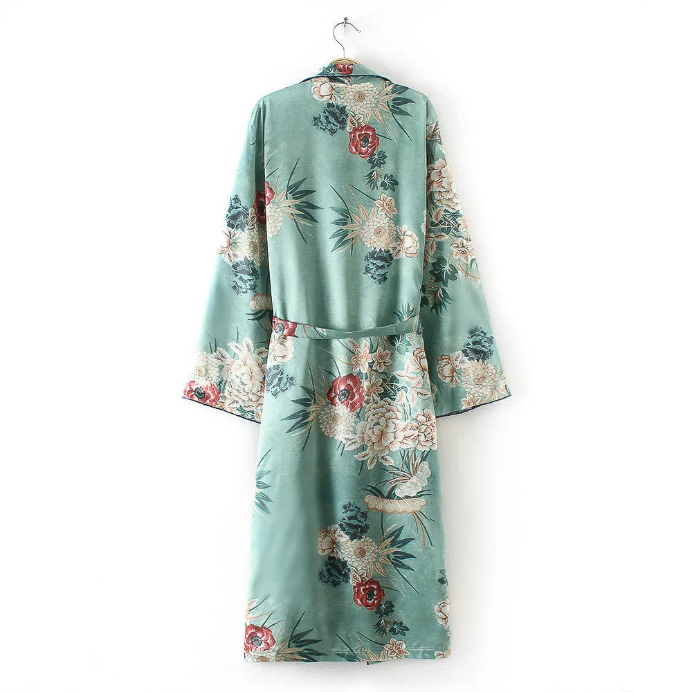 FEITONG Women's Bohemia Floral Tassel Long Kimono