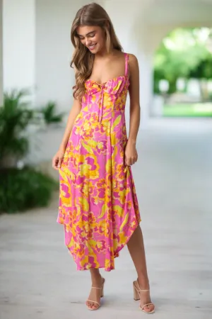 Floral Sunset Midi Dress Pink