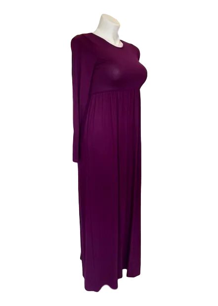 Gathered Waist Pocketed Maxi Dress in Plum