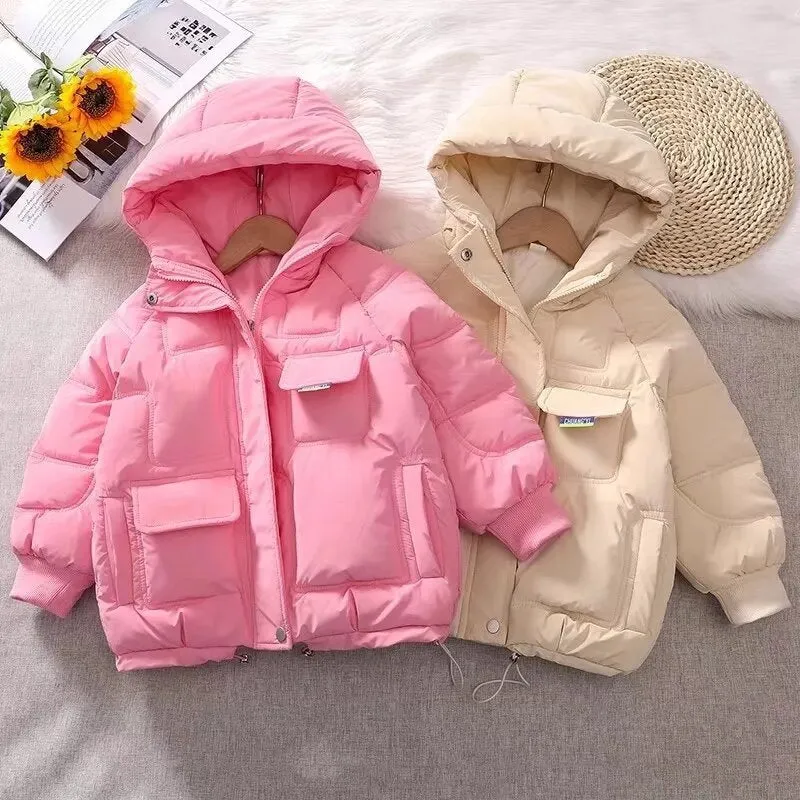 Girls' cotton-padded clothes winter 2023 new foreign style medium and large girls thickened down cotton-padded clothes girls' older children's hooded cotton-padded jacket winter