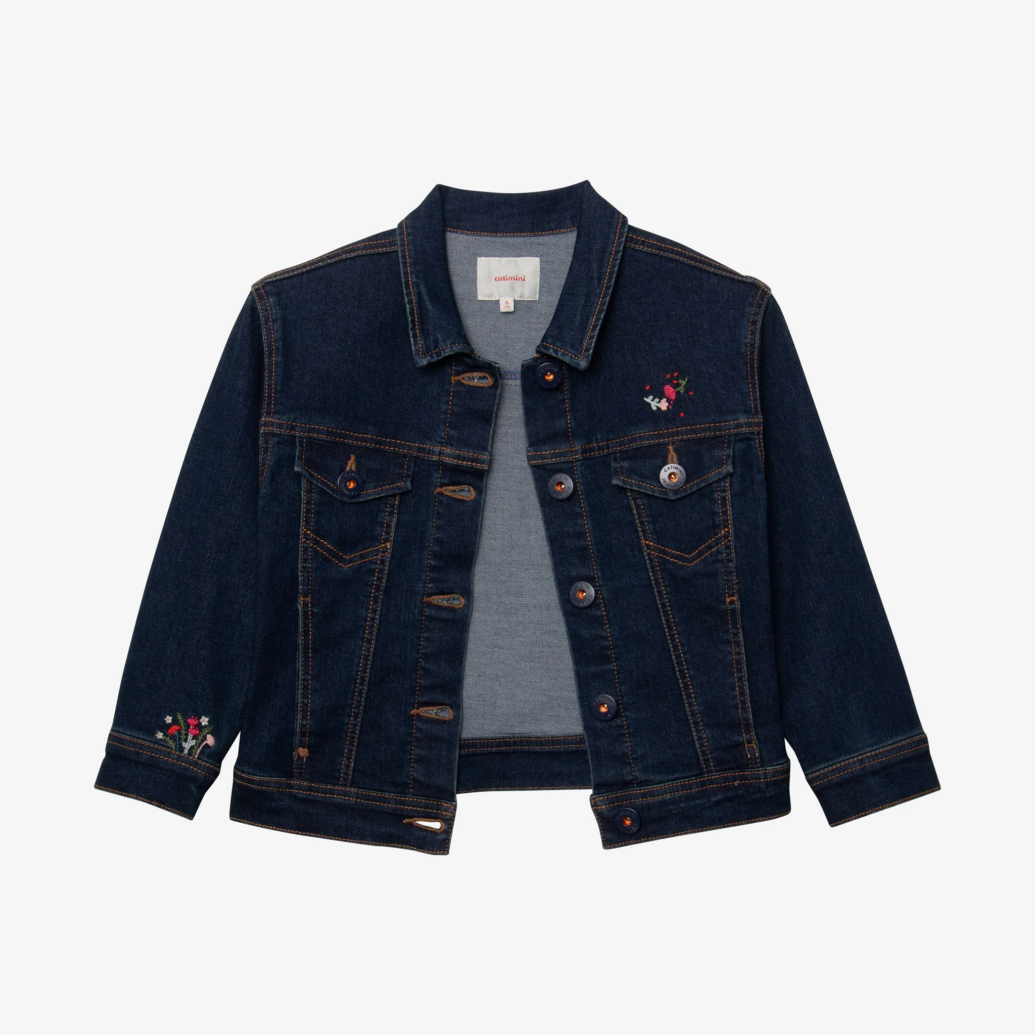 Girls' jean jacket with embroidered flowers