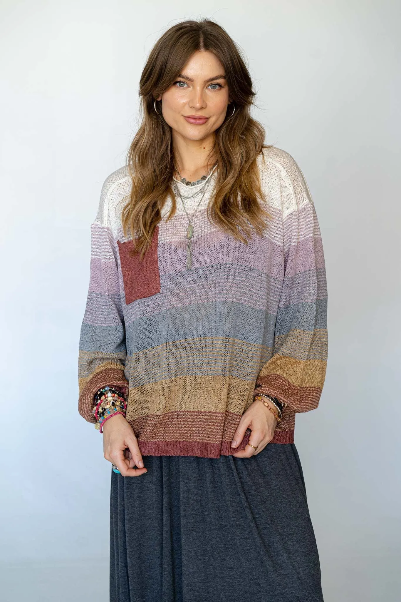 Going Places Gradient Stripe Sweater - Mauve