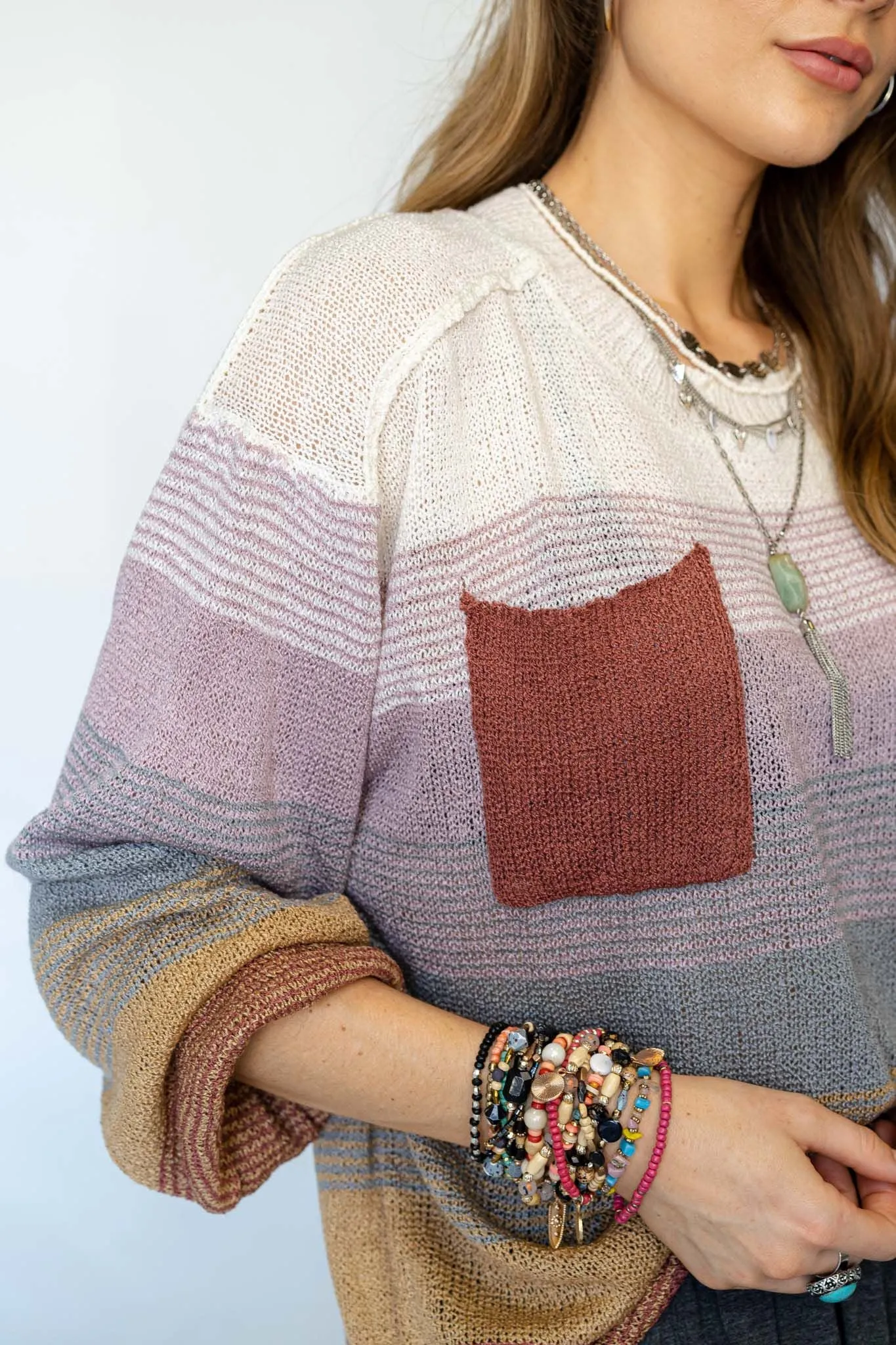 Going Places Gradient Stripe Sweater - Mauve