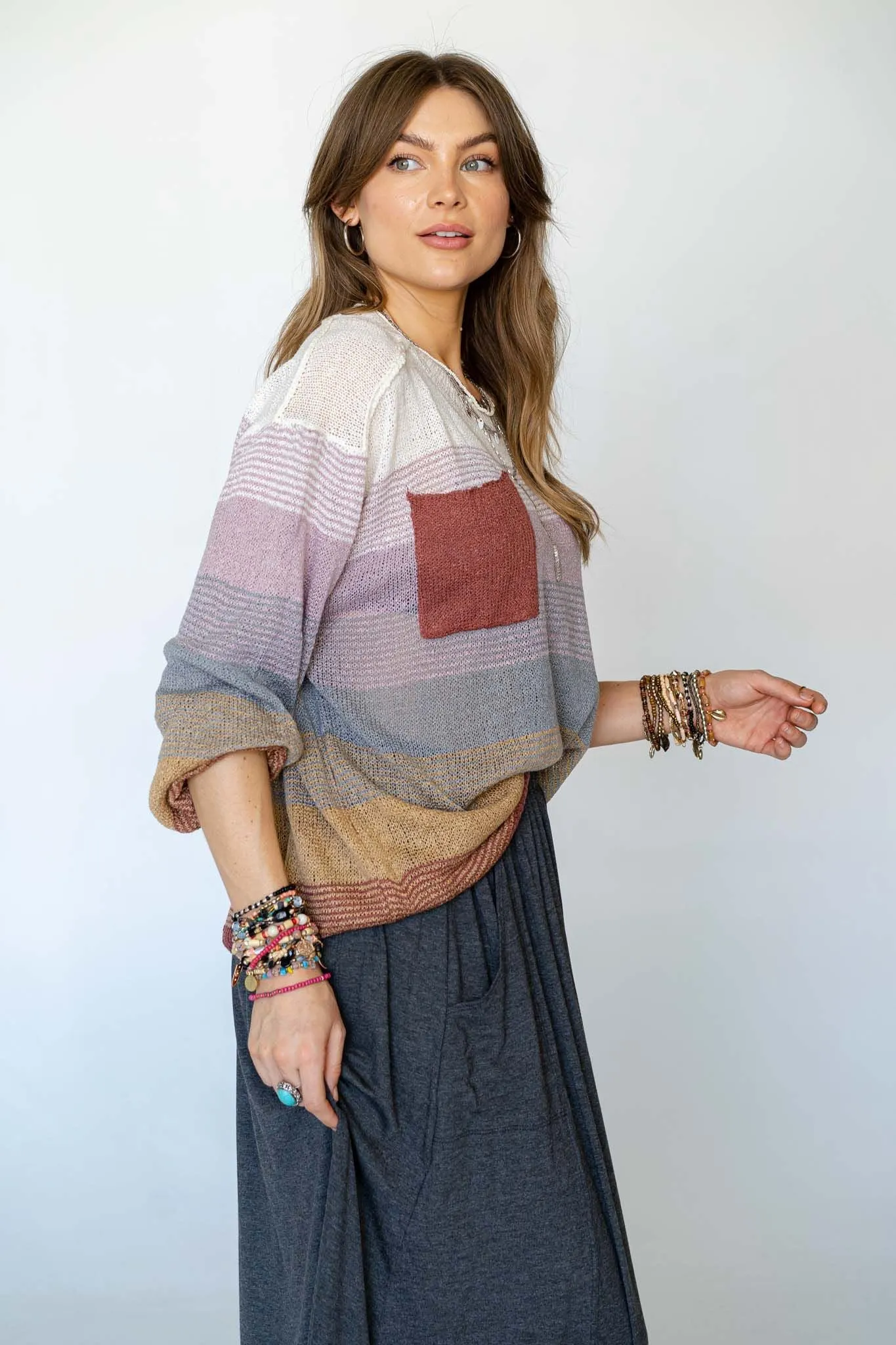 Going Places Gradient Stripe Sweater - Mauve