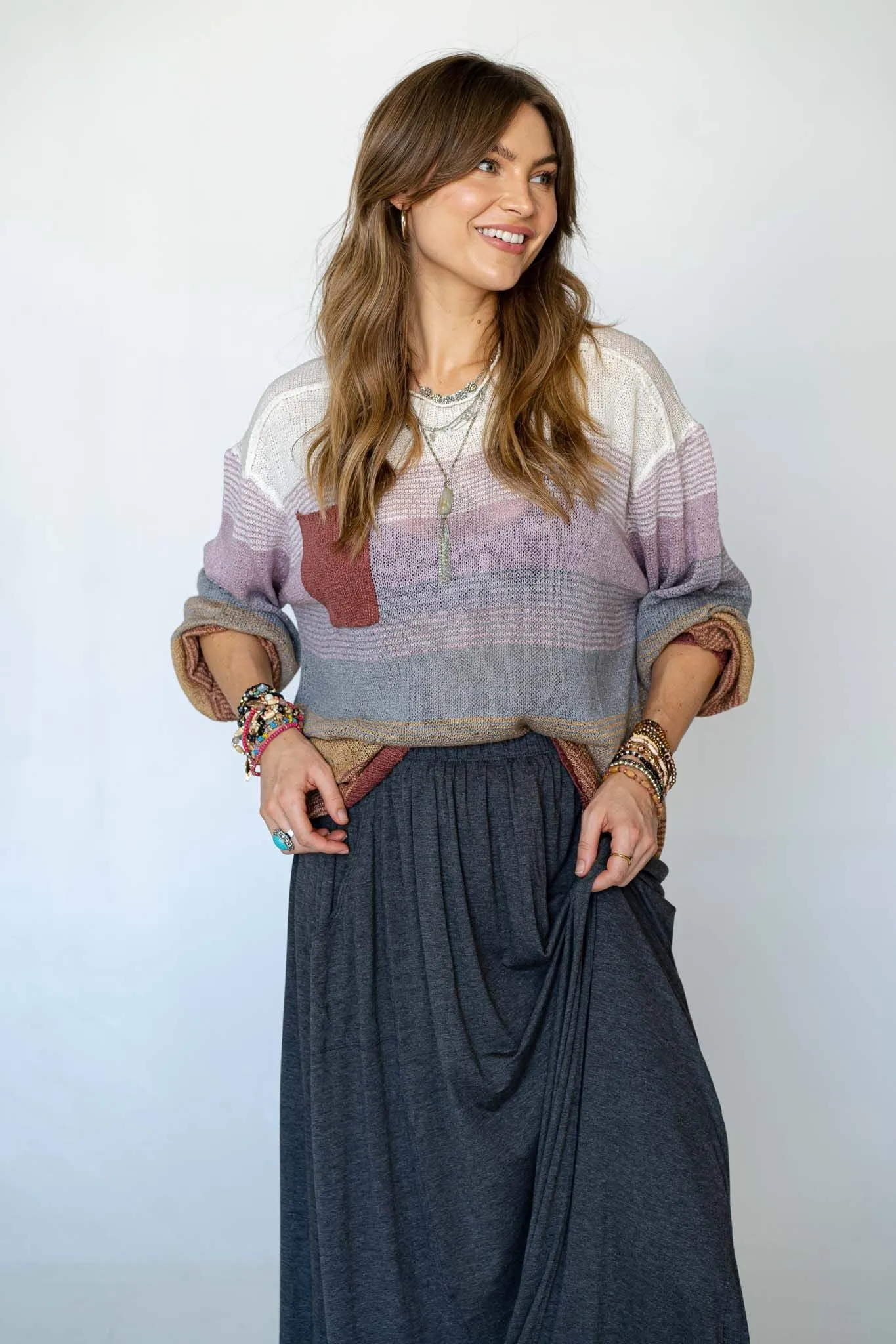 Going Places Gradient Stripe Sweater - Mauve