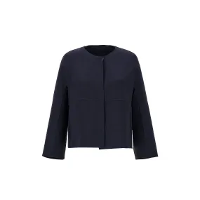 Grana Wool Crepe Cape Sleeve Blue Jacket