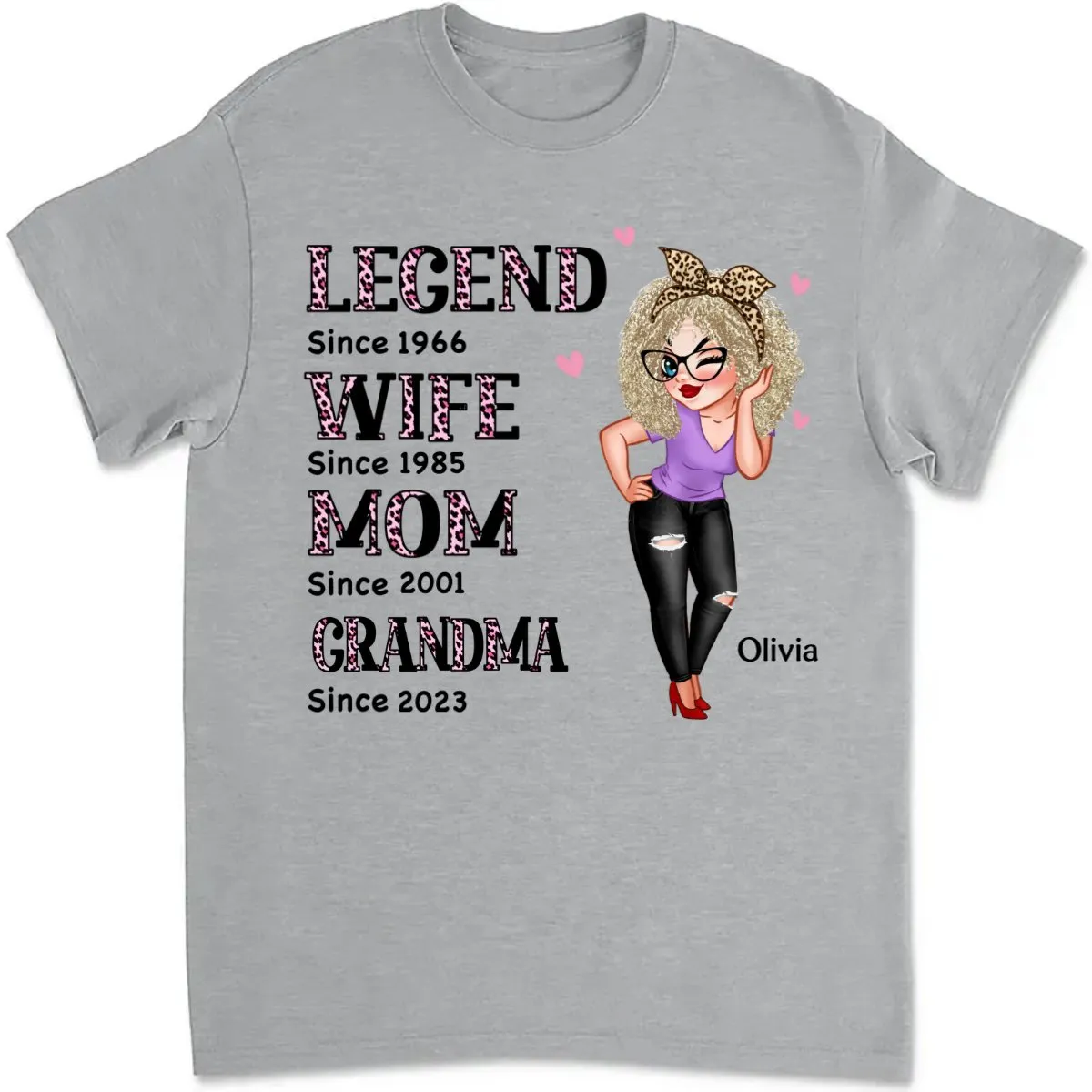 Grandma - Half Pink Leopard Sassy Legend Wife Mom Grandma - Personalized Unisex T-shirt, Sweater, Hoodie