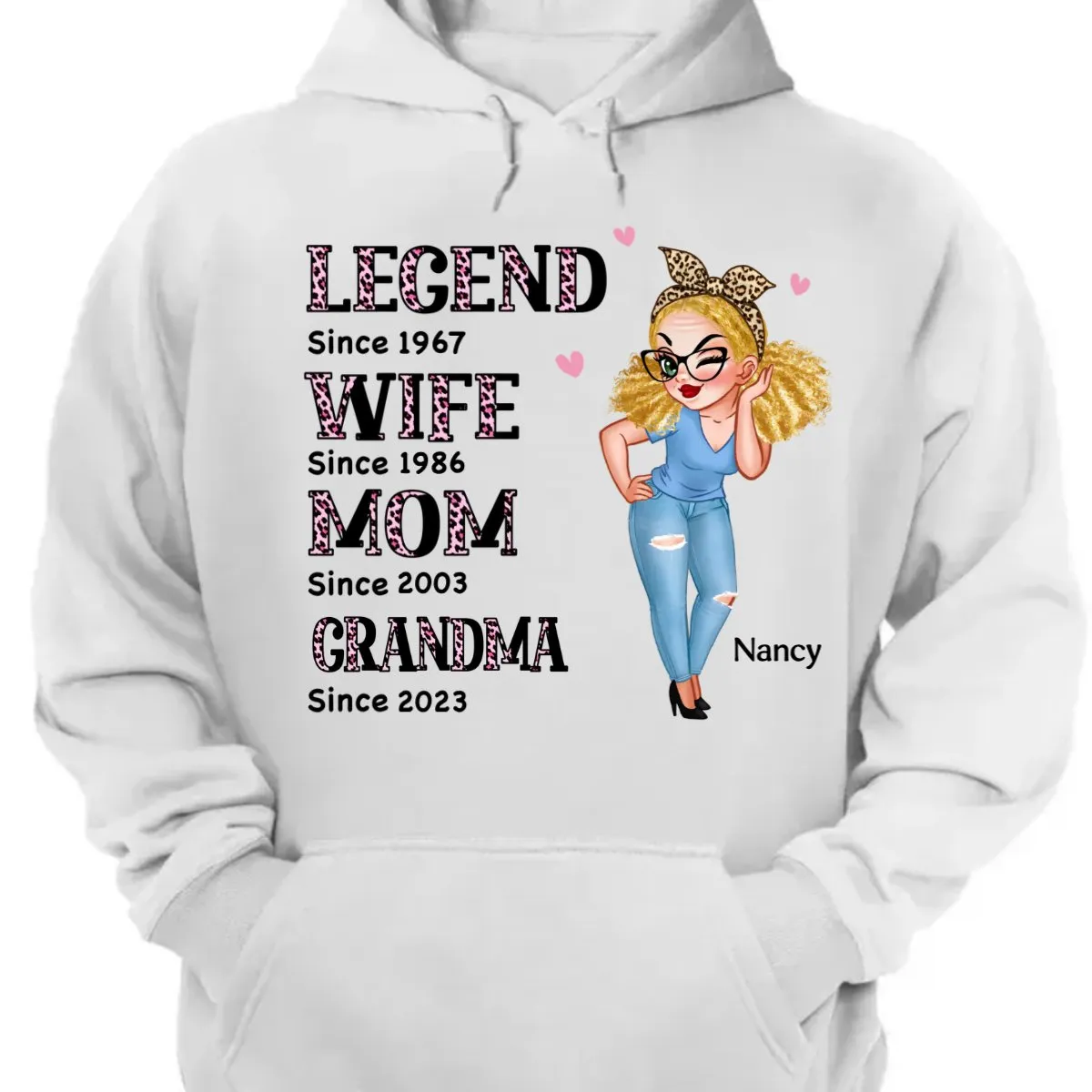 Grandma - Half Pink Leopard Sassy Legend Wife Mom Grandma - Personalized Unisex T-shirt, Sweater, Hoodie