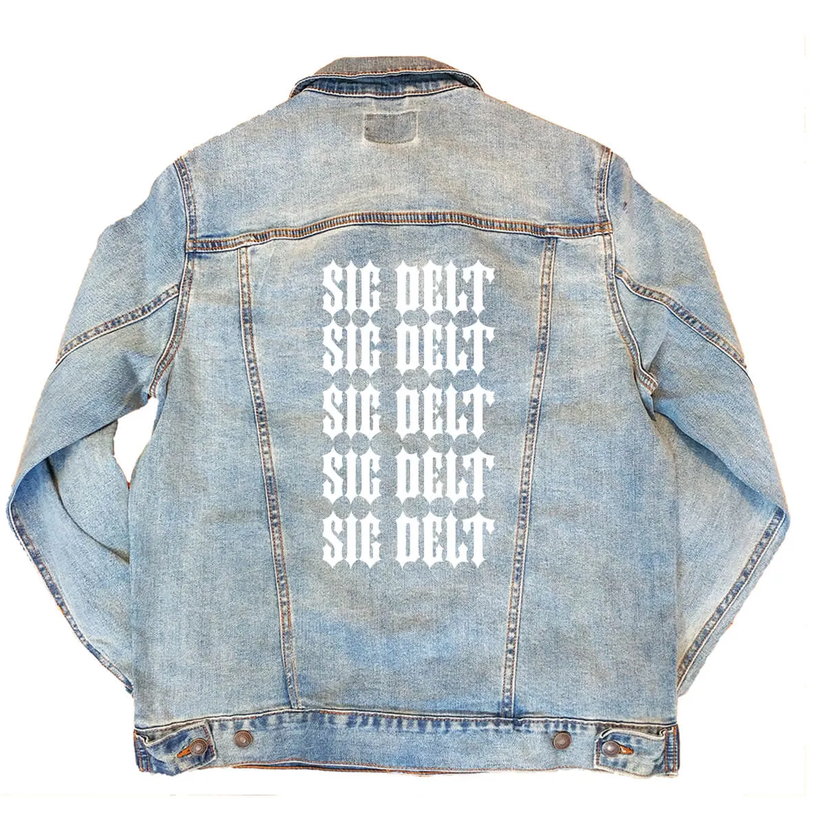 Greek Denim Jacket, Printed Stacked Organization Names - Threadfast Apparel 370J - DTG