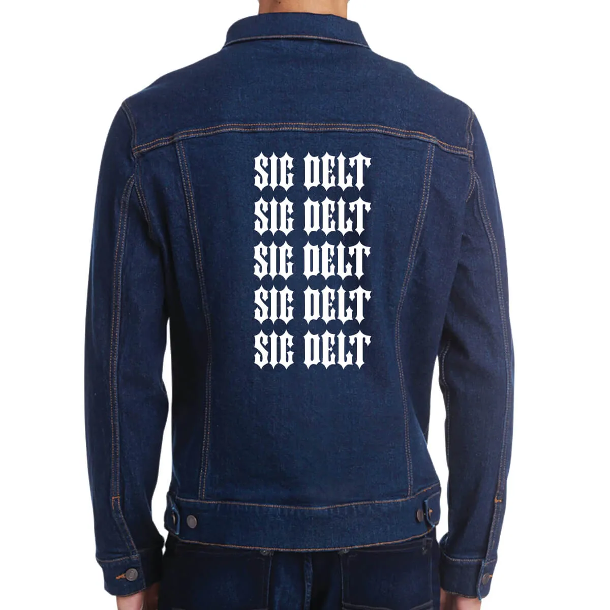 Greek Denim Jacket, Printed Stacked Organization Names - Threadfast Apparel 370J - DTG