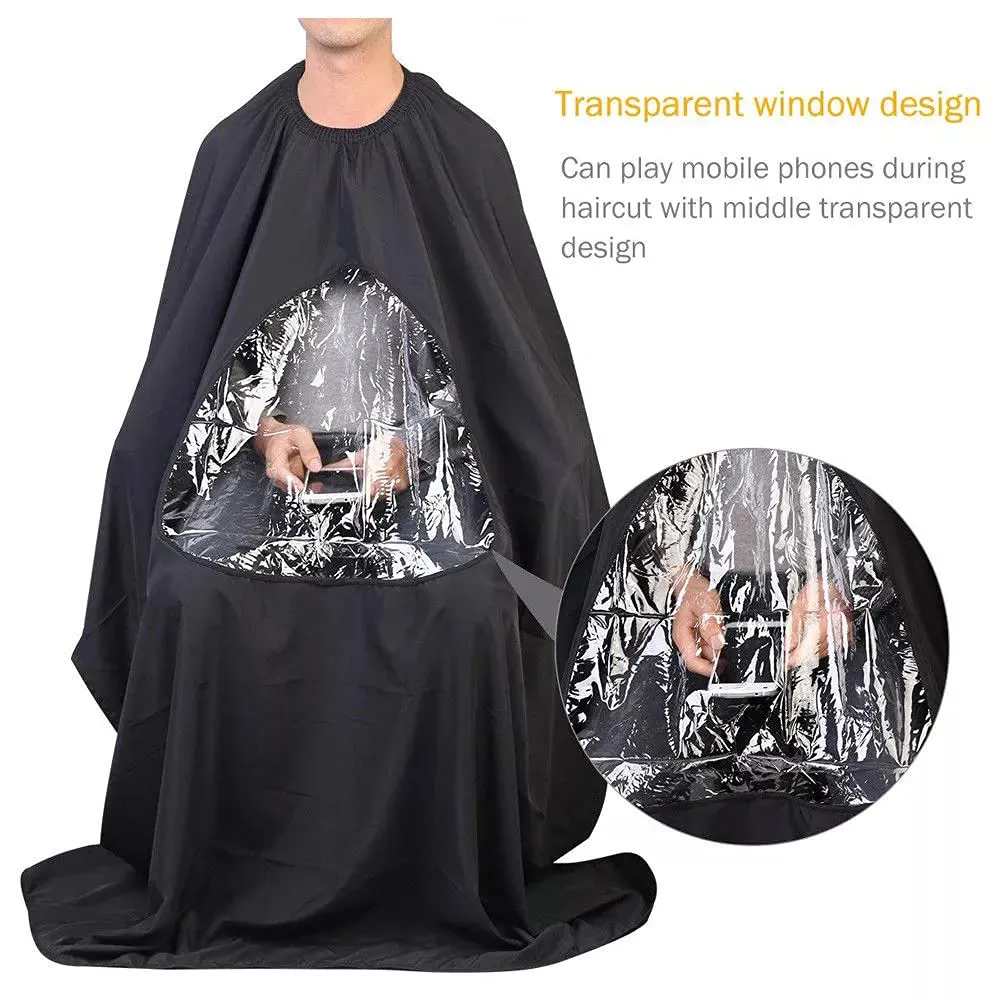 Green-Estetica Barber Cape for Hair Cutting | Professional Water & Stain Resistant Salon Cape for Men & Women with See-Through Window & Adjustable Neck Closure (Black)