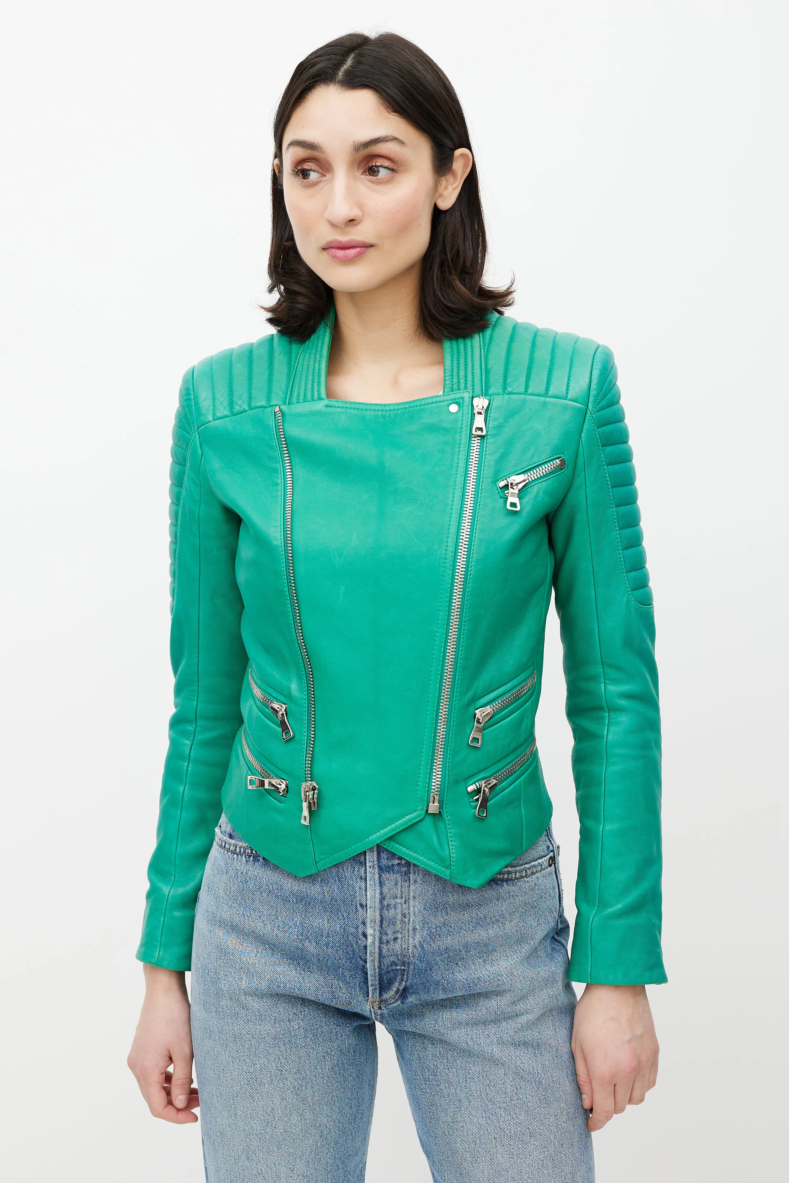 Green Quilted Leather Moto Jacket