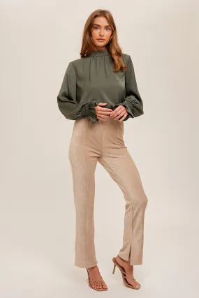 Hem & Thread Side Slit Detailed Knit Corduroy Flare Legging Pants