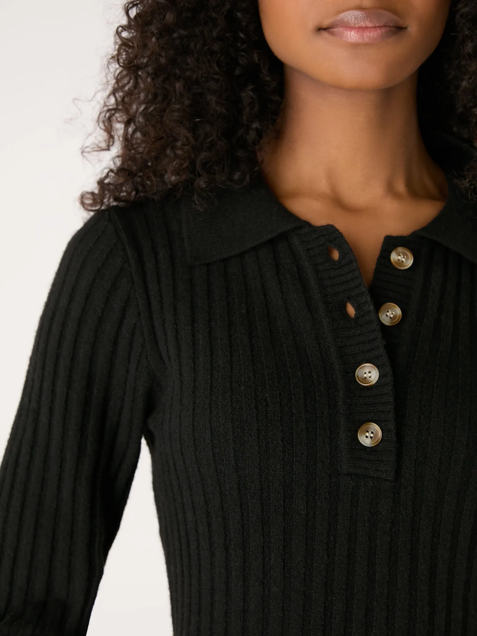 Henley Ribbed Placket Dress in Black