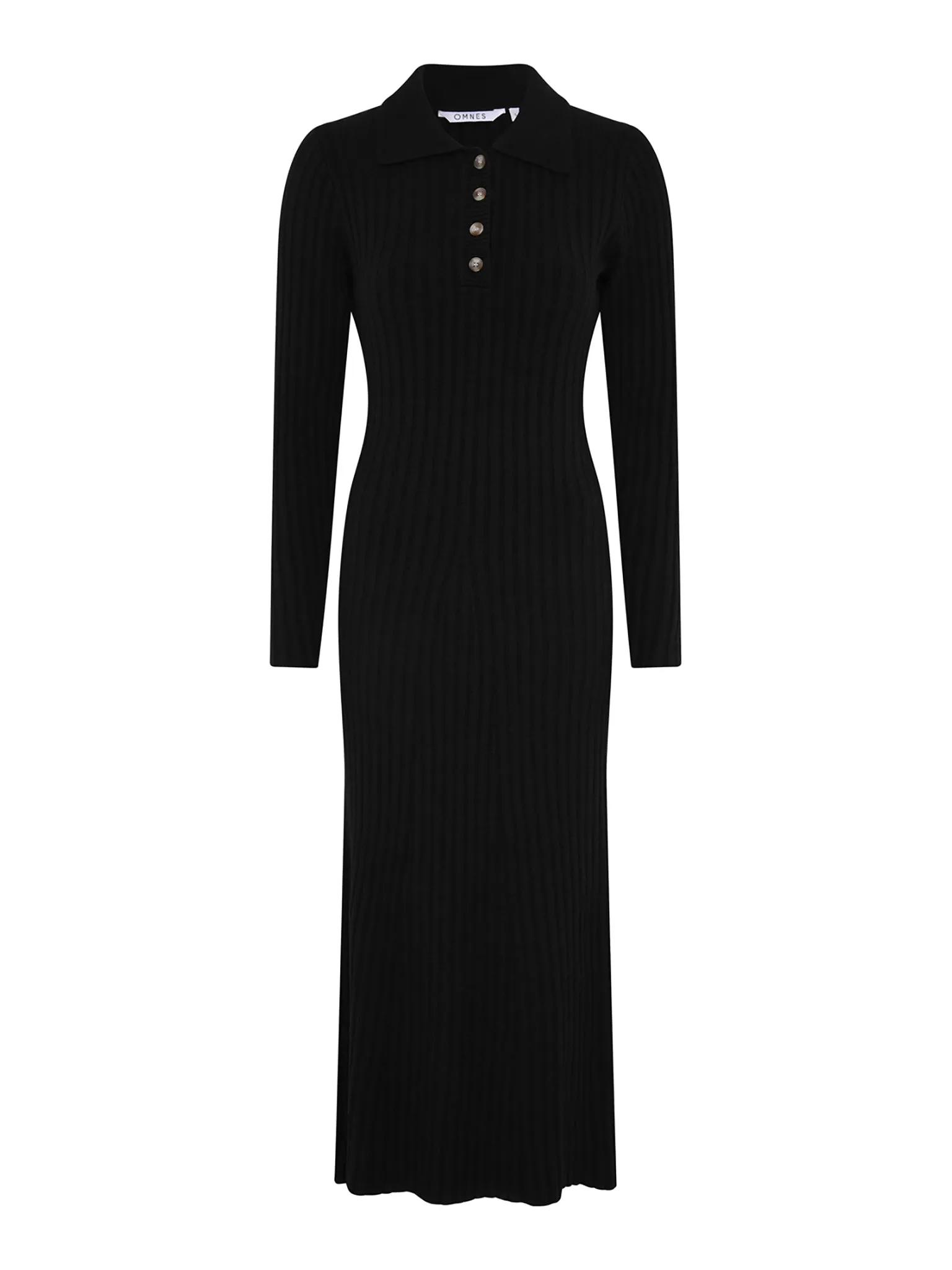 Henley Ribbed Placket Dress in Black