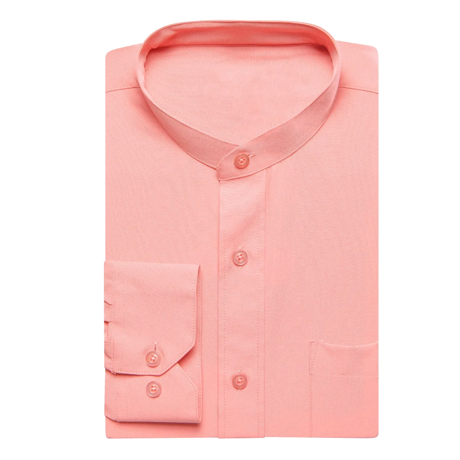 Hi-Tie Mens Wedding Top Coral Pink Solid Men's Long Sleeve Dress Shirt